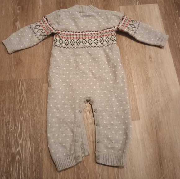 Janie And Jack Gray Fair Isle Pattern sweaters Knitted Onesie Romper Baby 6-12M - Picture 4 of 14